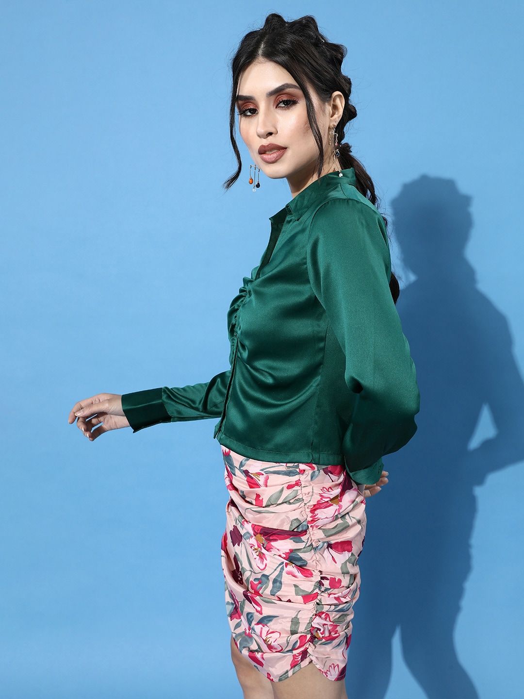 STREET 9 Women Gorgeous Green Solid Satin Shirt