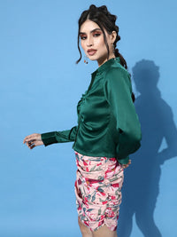 STREET 9 Women Gorgeous Green Solid Satin Shirt