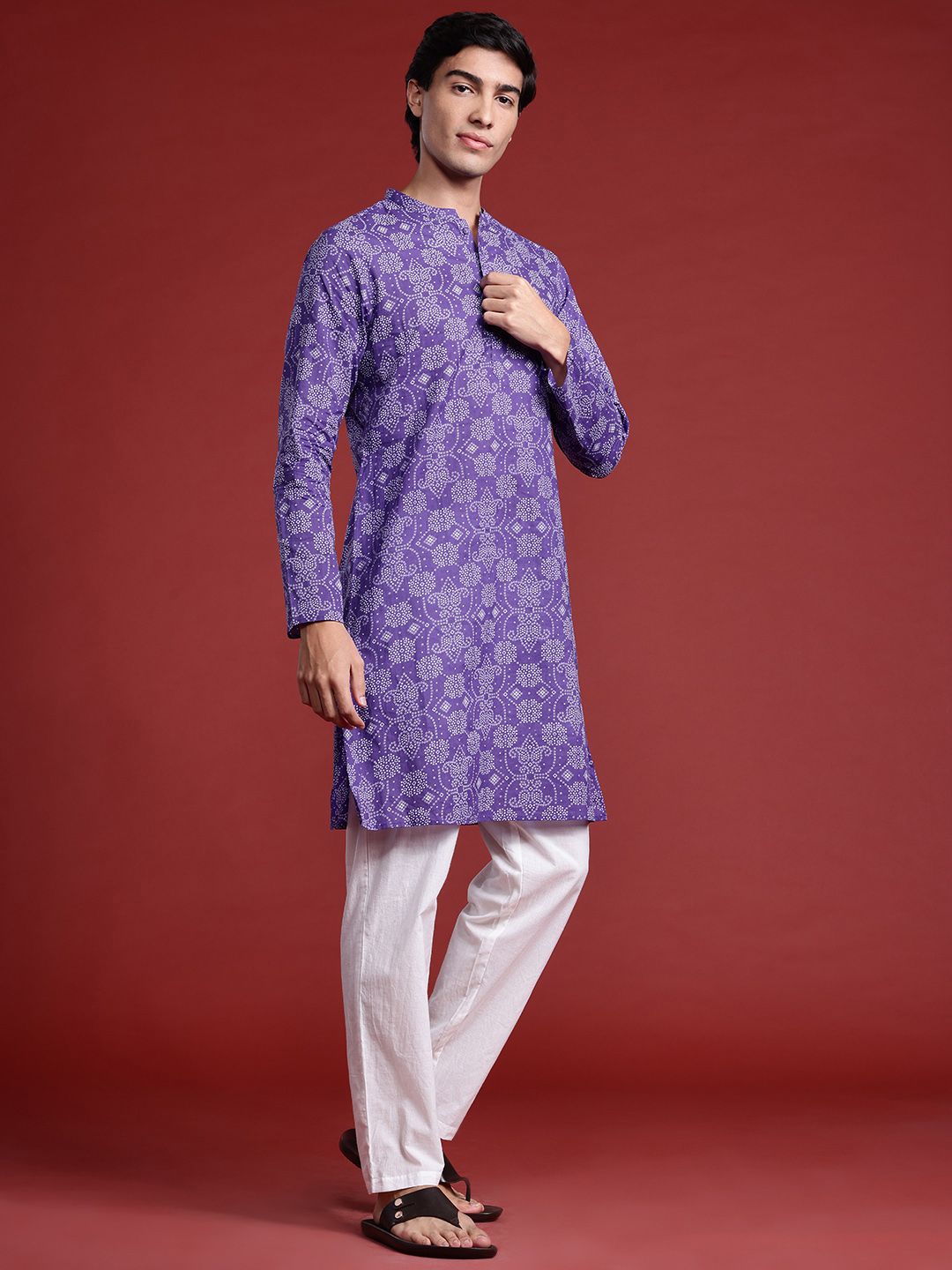 Anouk Bandhani Printed Regular Pure Cotton Kurta with Trousers