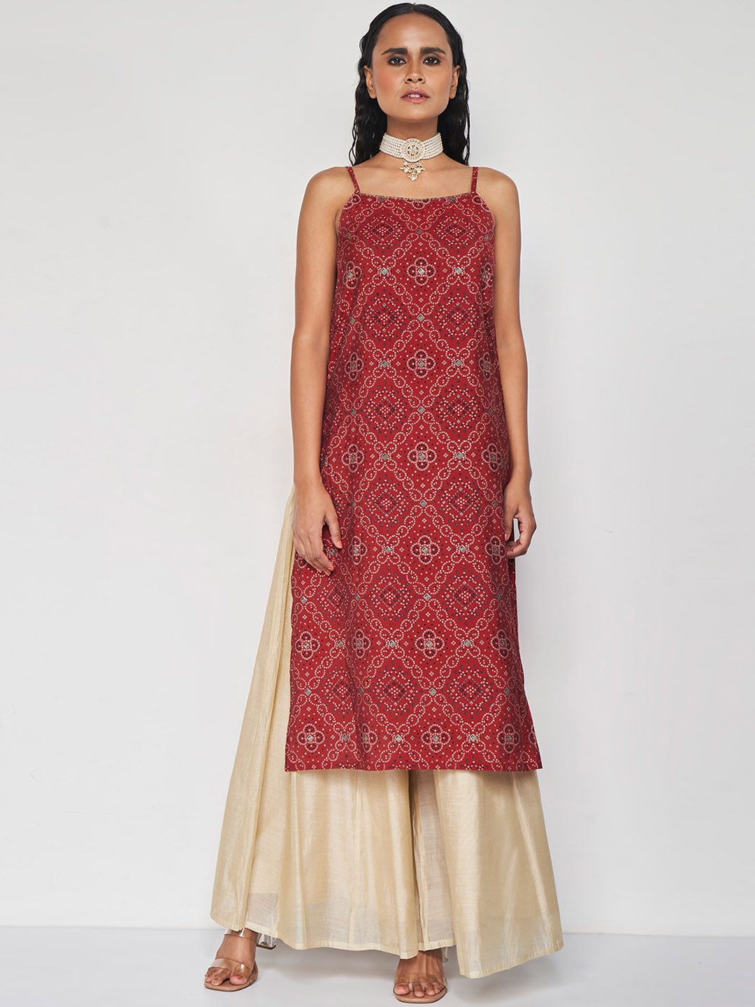 Global Desi Geometric Shoulder Straps Anarkali Kurta