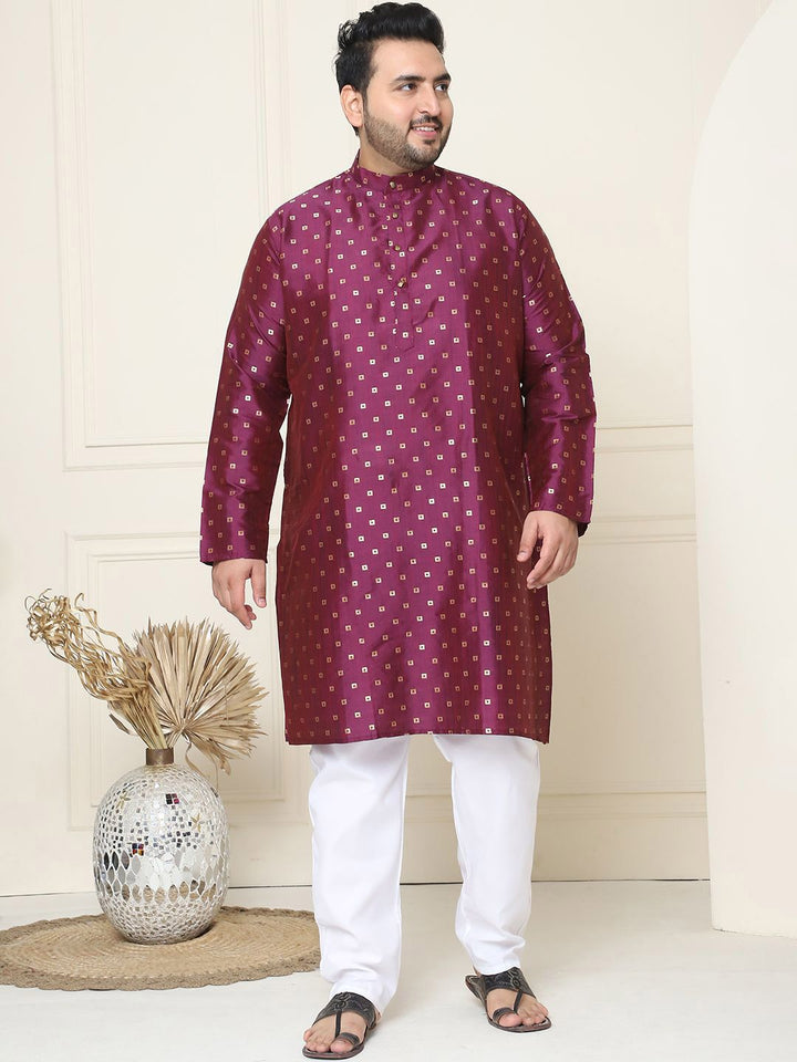 SOJANYA PLUS Ethnic Motifs Band Collar Straight Kurta With Pyjamas