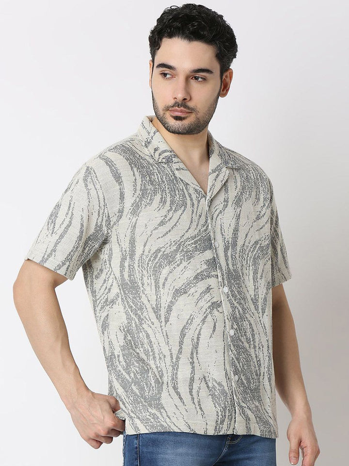 SPYKAR Men Relaxed Fit Cuban Collar Abstract Printed Cotton Casual Shirt