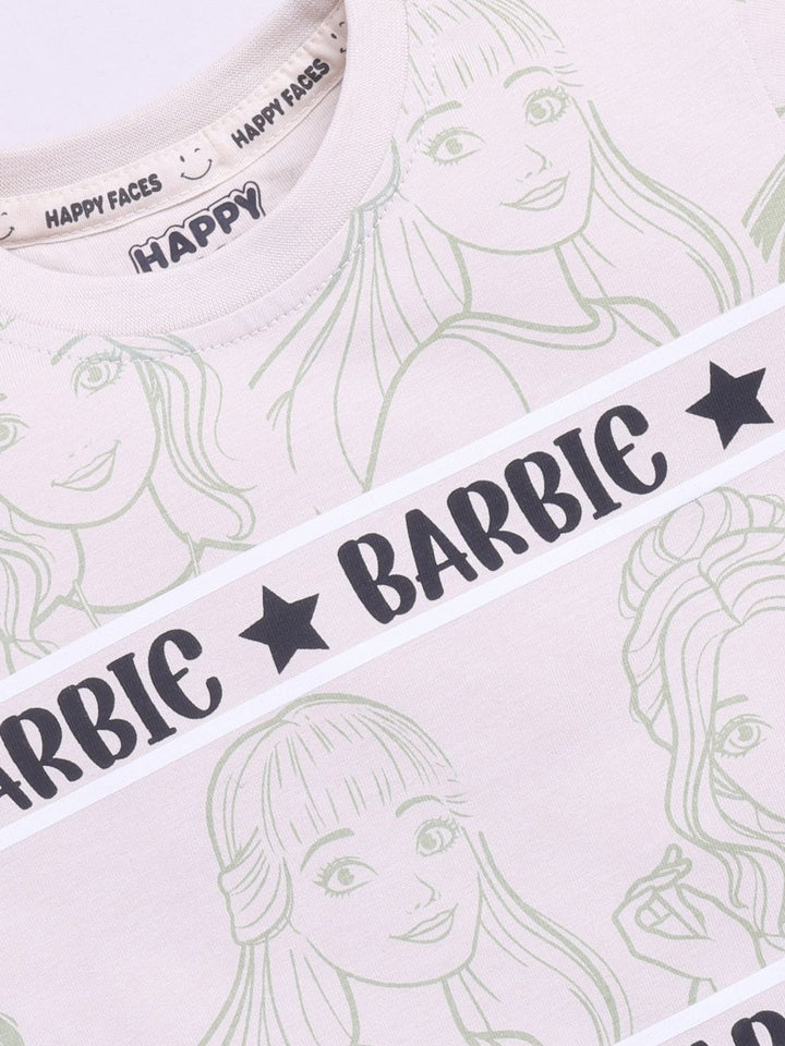 Happy Faces Girls Barbie Printed Pure Cotton T-shirt