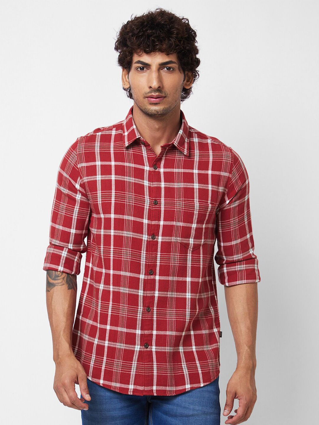 SPYKAR Men Tartan Checked Opaque Cotton Casual Shirt