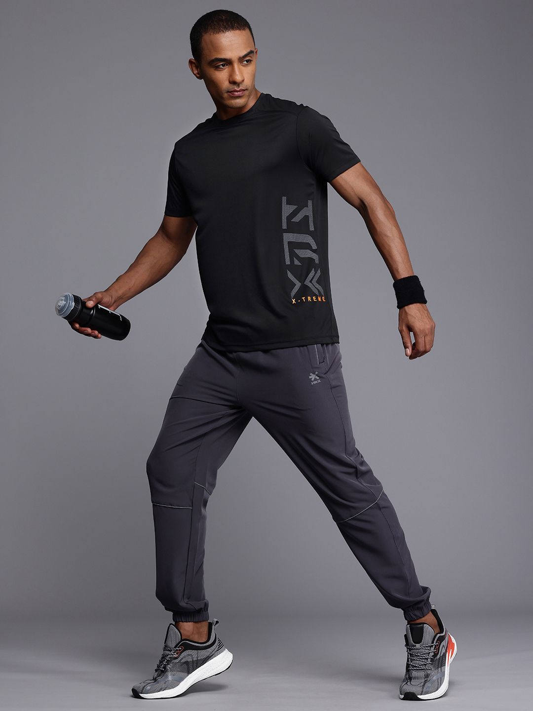 HRX by Hrithik Roshan Brand Logo Printed Rapid Dry Antimicrobial Finish Training T-shirt