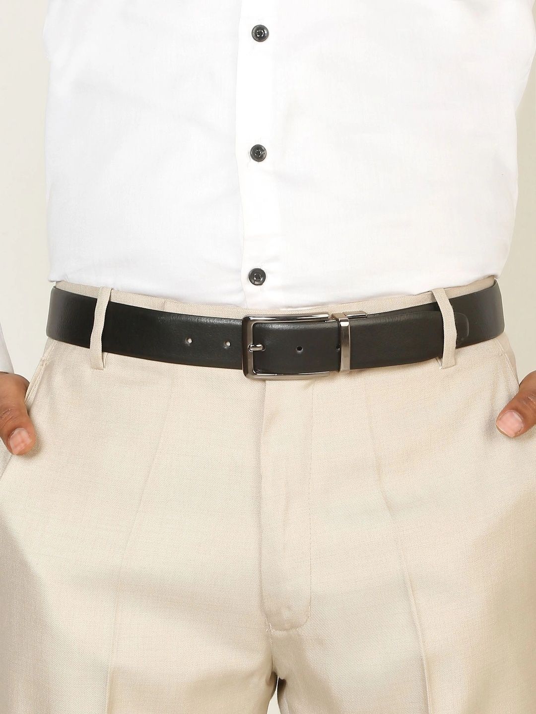 Teakwood Leathers Men Textured Leather Reversible Belt