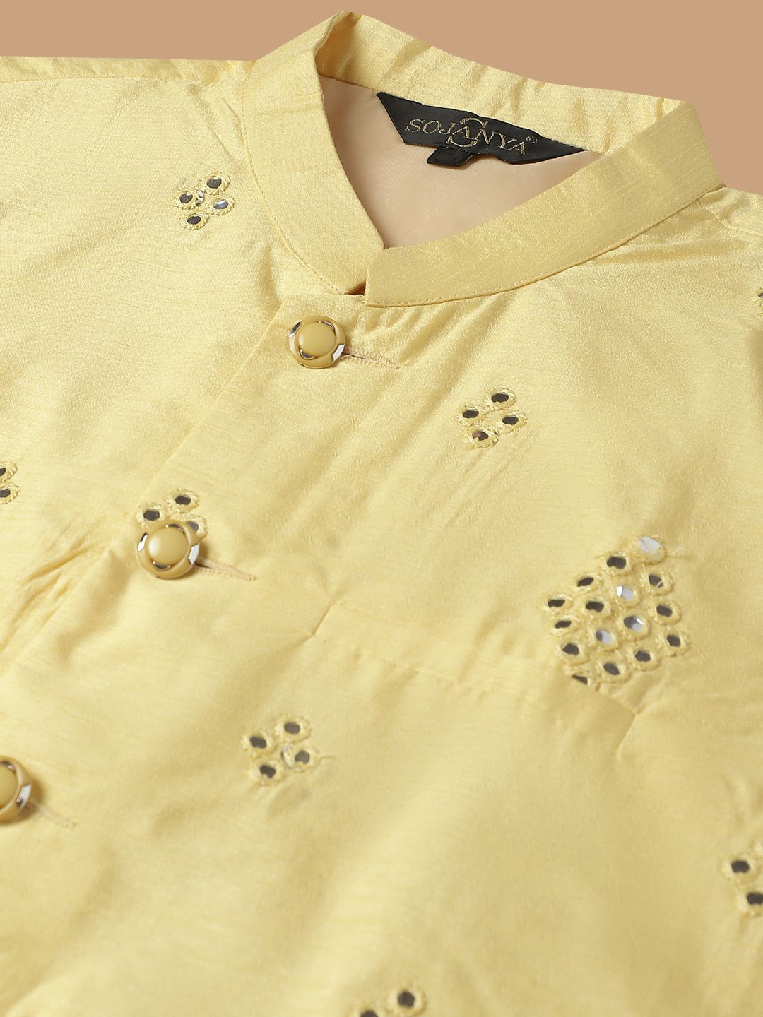 SOJANYA Ethnic Embroidered Sequinned Pure Cotton Kurta & Churidar With Nehru Jacket
