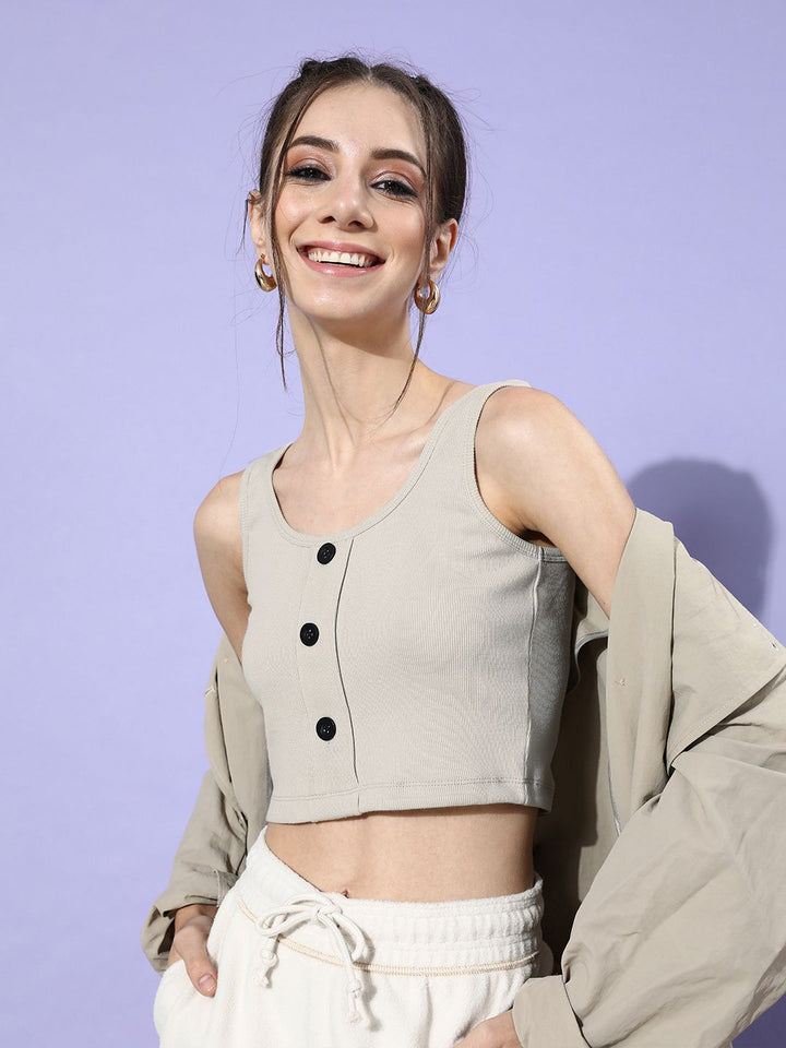 STREET 9 Woman Beautiful Grey Solid Cropped Top