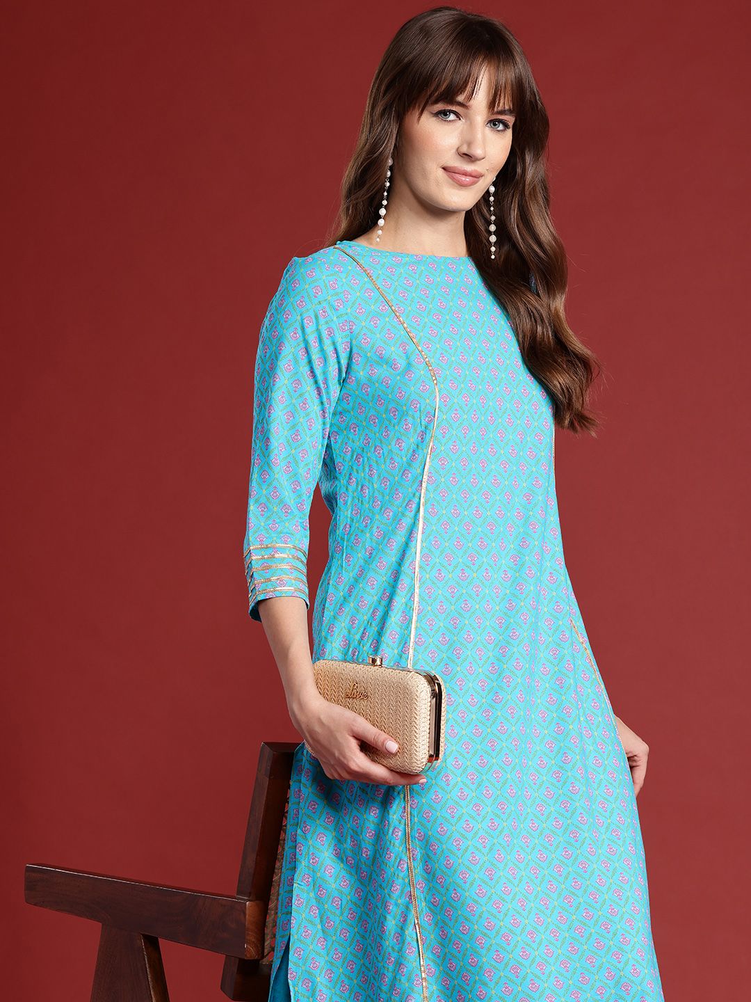 Anouk Ethnic Motifs Print Gotta Patti Straight Kurta
