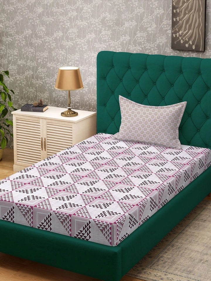 Myntra Elegant Homes Pink & White Geometric 400 TC Single Bedsheet with 1 Pillow Covers