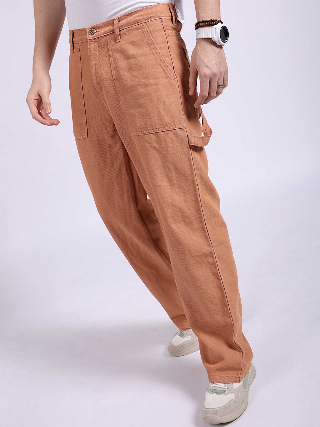 The Indian Garage Co Men Baggy Relaxed Fit Mid Rise Cotton Jeans