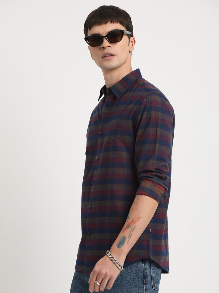 THE BEAR HOUSE Tartan Checks Slim Fit Pure Cotton Casual Shirt