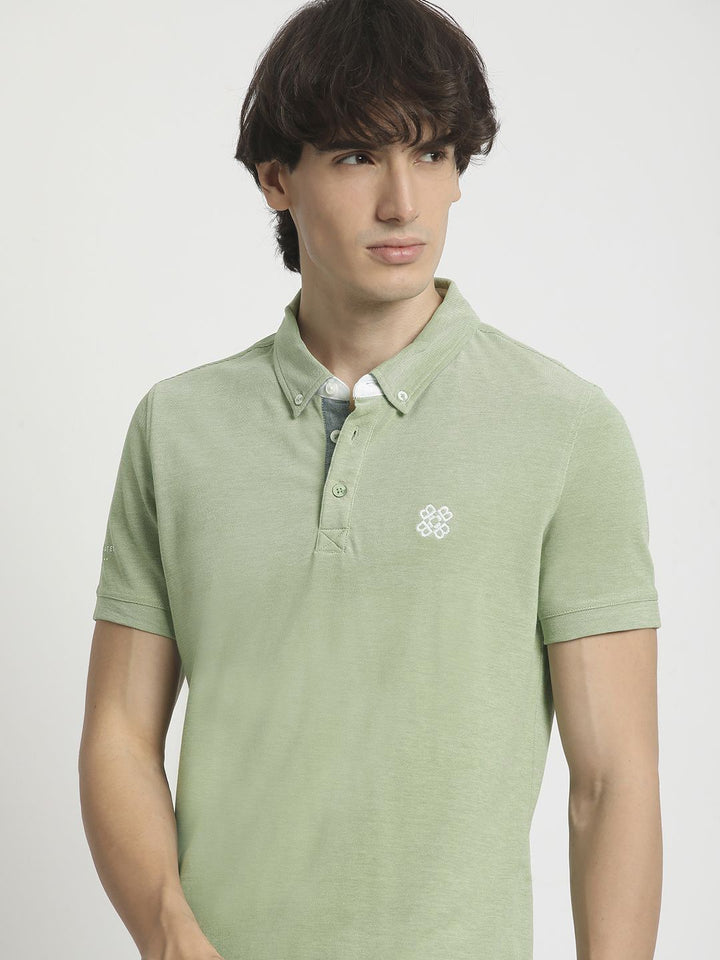 THE BEAR HOUSE Men Polo Collar Regular Fit Pure Cotton Solid T-shirt