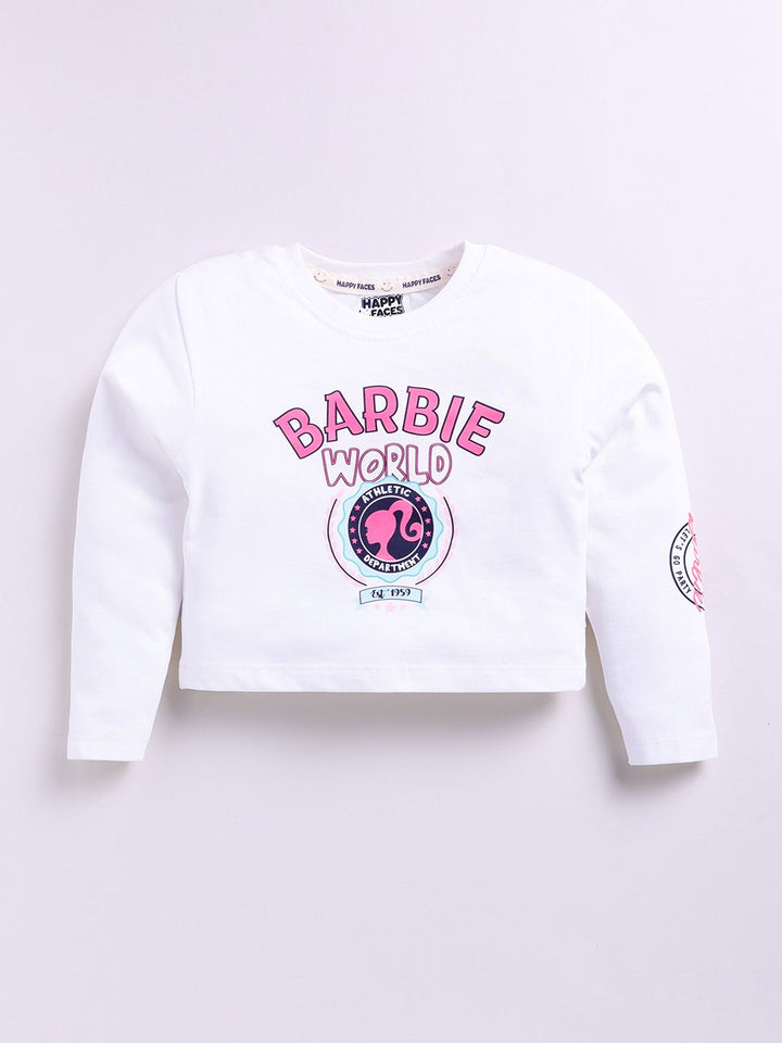 Happy Faces Girls Barbie Print Pure Cotton T-shirt