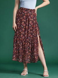 DressBerry Floral Print Slit Midi Skirt