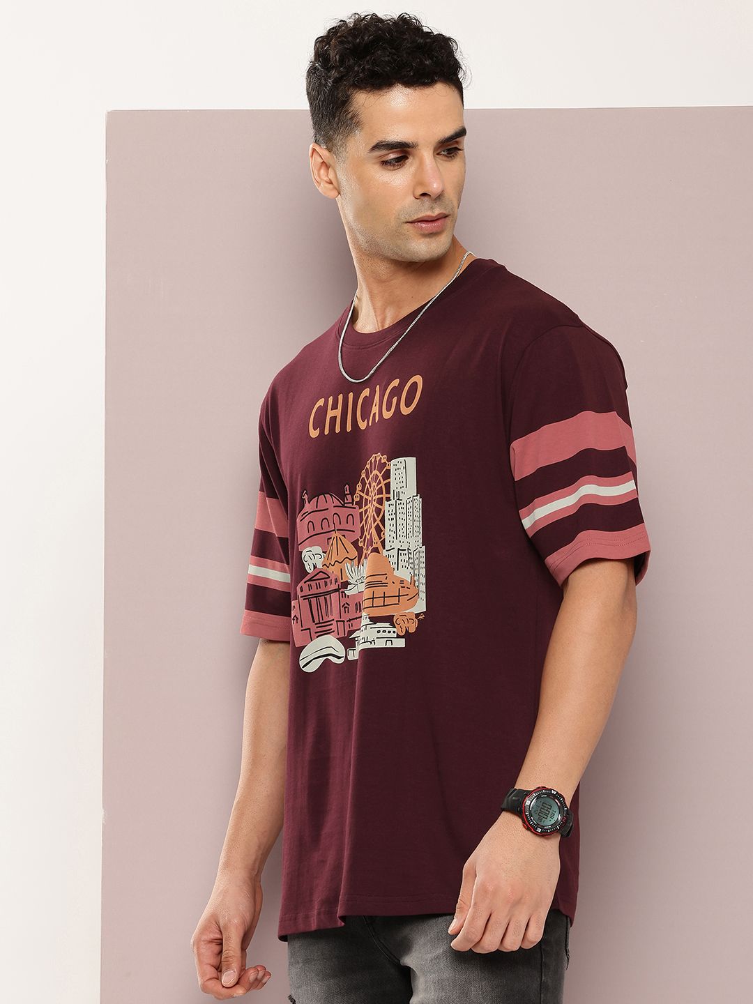 DILLINGER Men Printed Drop-Shoulder Sleeves Oversized Pure Cotton T-shirt