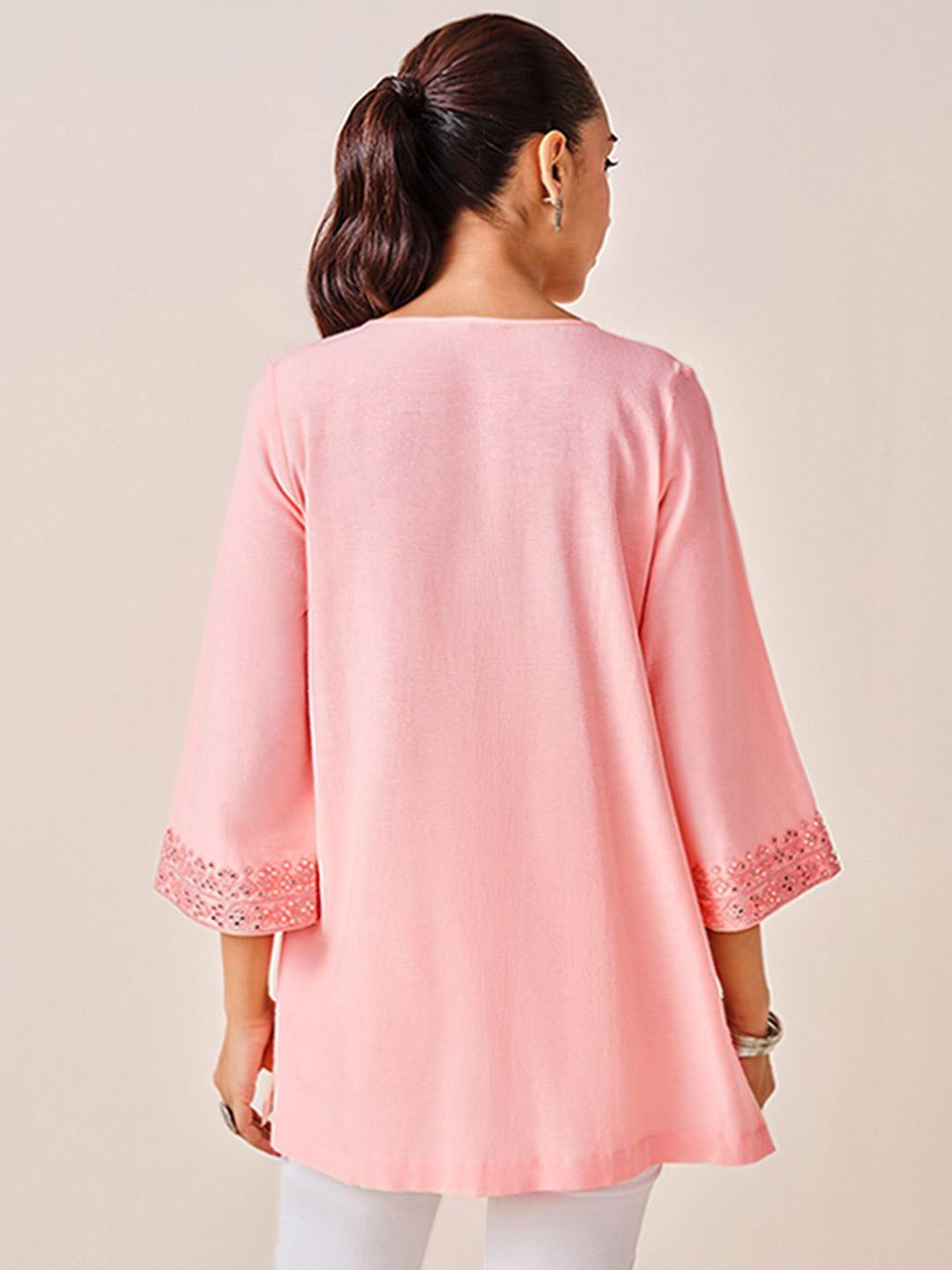Global Desi Solid Embroidered Tunic