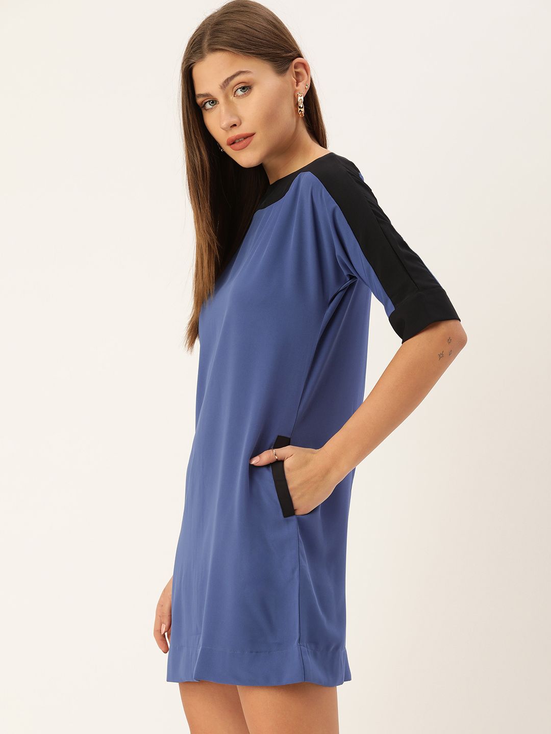 AND Blue Side Striped Formal Sheath Dress
