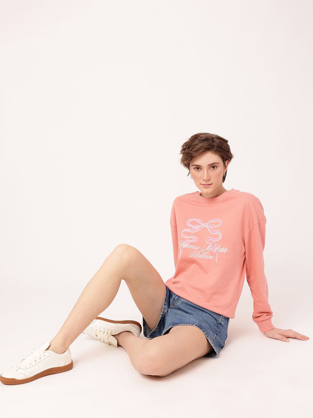 DressBerry Chic Charm Printed Cotton Terry Relaxed Fit Sweatshirt