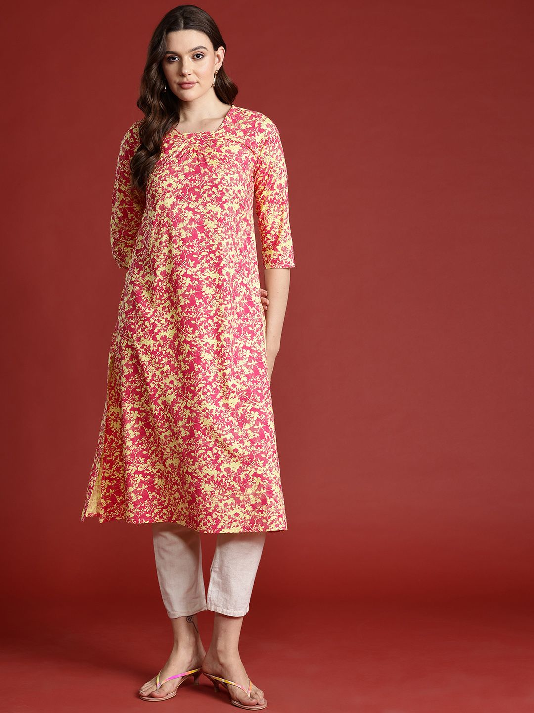 all about you Printed Pleated Straight Kurta