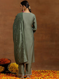 Libas Floral Yoke Design Regular Sequinned Kurta With Trousers & Dupatta