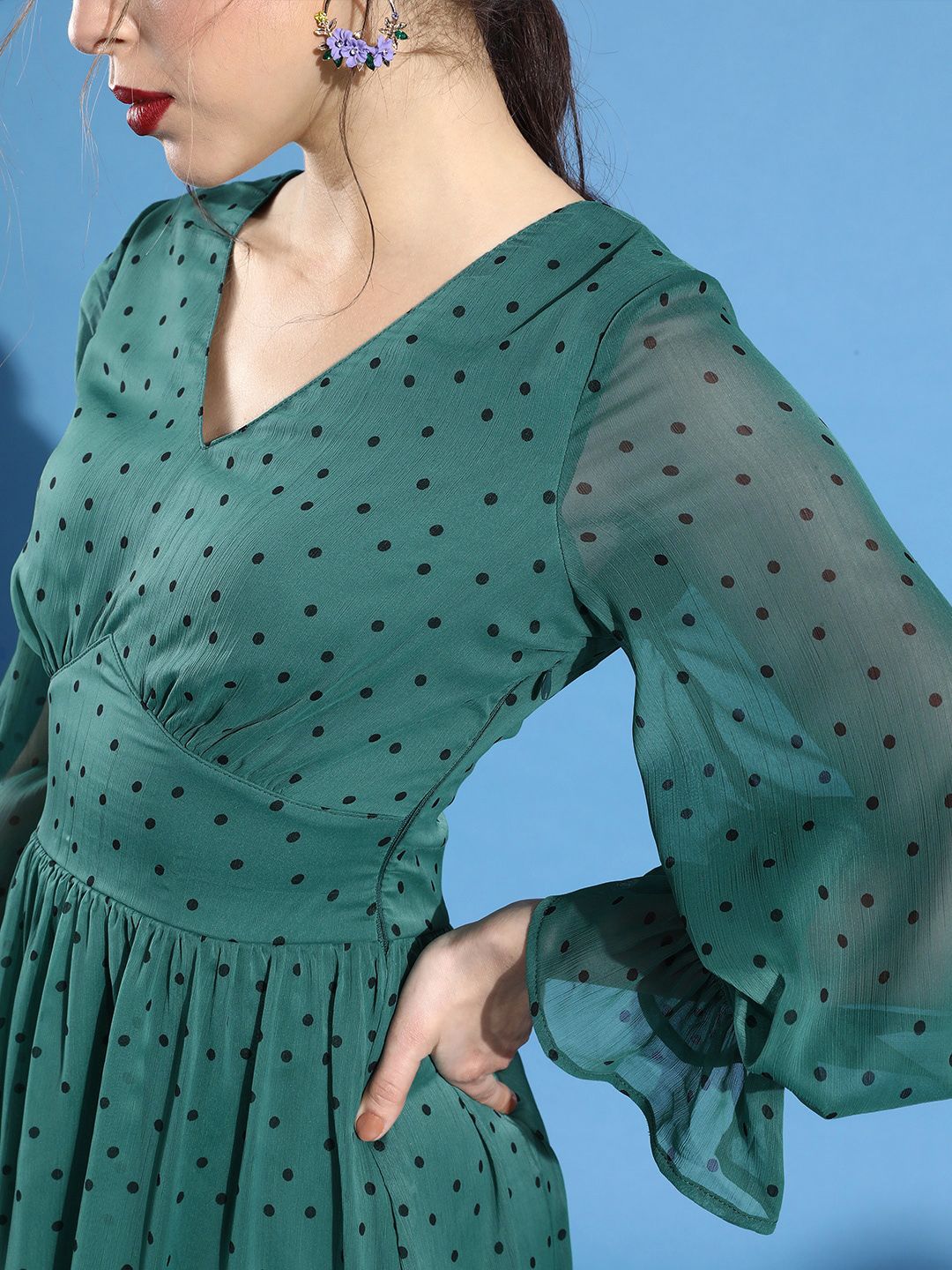 STREET 9 Women Gorgeous Green Polka-Dotted Dress