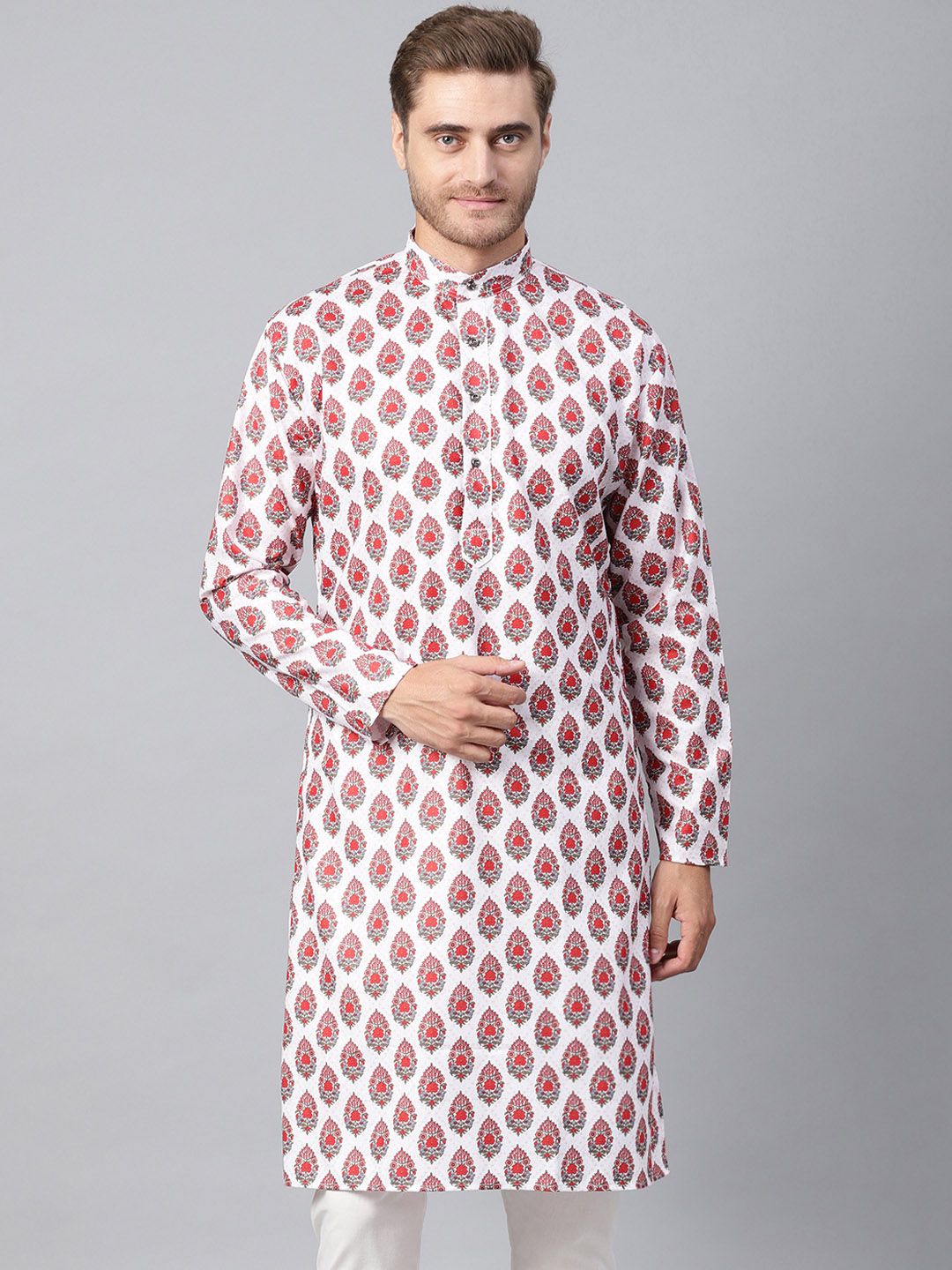SOJANYA Kurta Lurus Bercetak Merah Lelaki