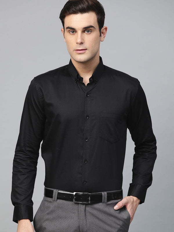 DENNISON Men Black Comfort Regular Fit Solid Formal Shirt