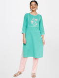 Global Desi Women Cotton Floral Embroidered Kurta