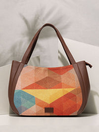 ZOUK Geometric Printed Oversized Jute Structured Shoulder Bag