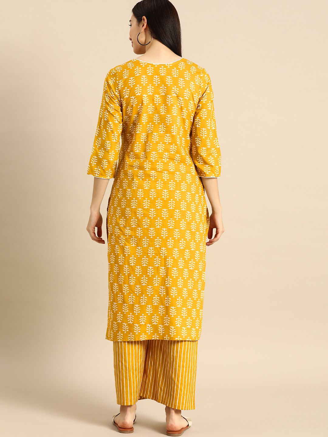 Anouk Women Yellow & White Printed Kurta with Palazzos