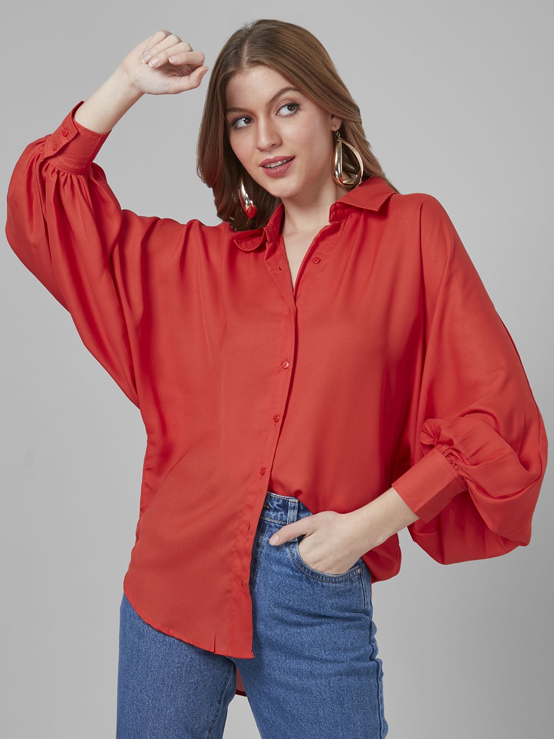 Style Quotient Women Solid Poly Crepe Oversized Casual Shirt