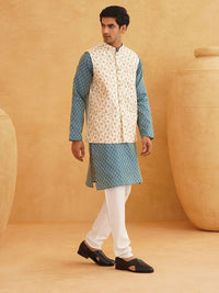 SOJANYA Mandarin Collar Ethnic Motif Woven Design Regular Kurta with Churidar
