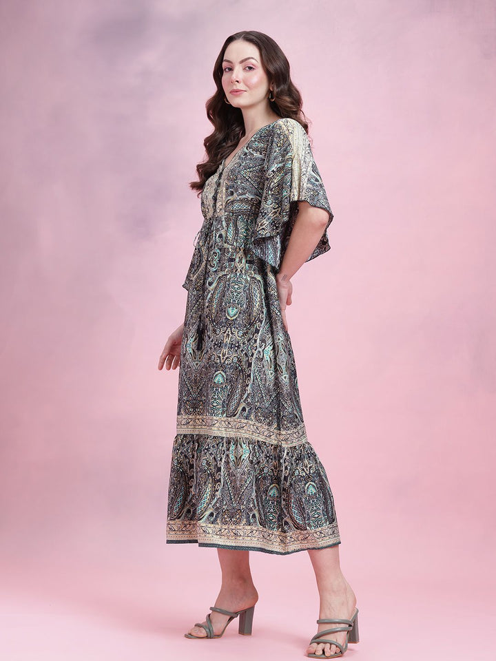 DressBerry Printed Kimono Sleeves Kaftan Midi Dress