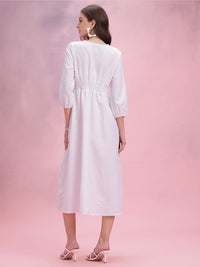 DressBerry Chevron Puff Sleeves A-Line Midi Dress