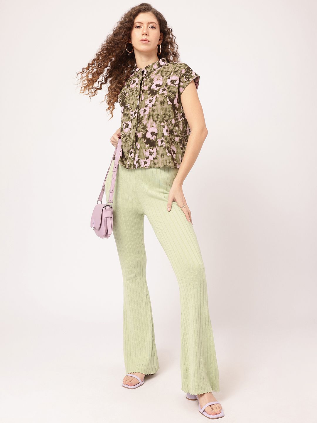 DressBerry Cozy Couture Printed Band Collar Shirt Style Top