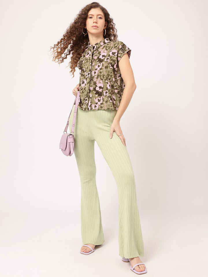 DressBerry Cozy Couture Printed Band Collar Shirt Style Top