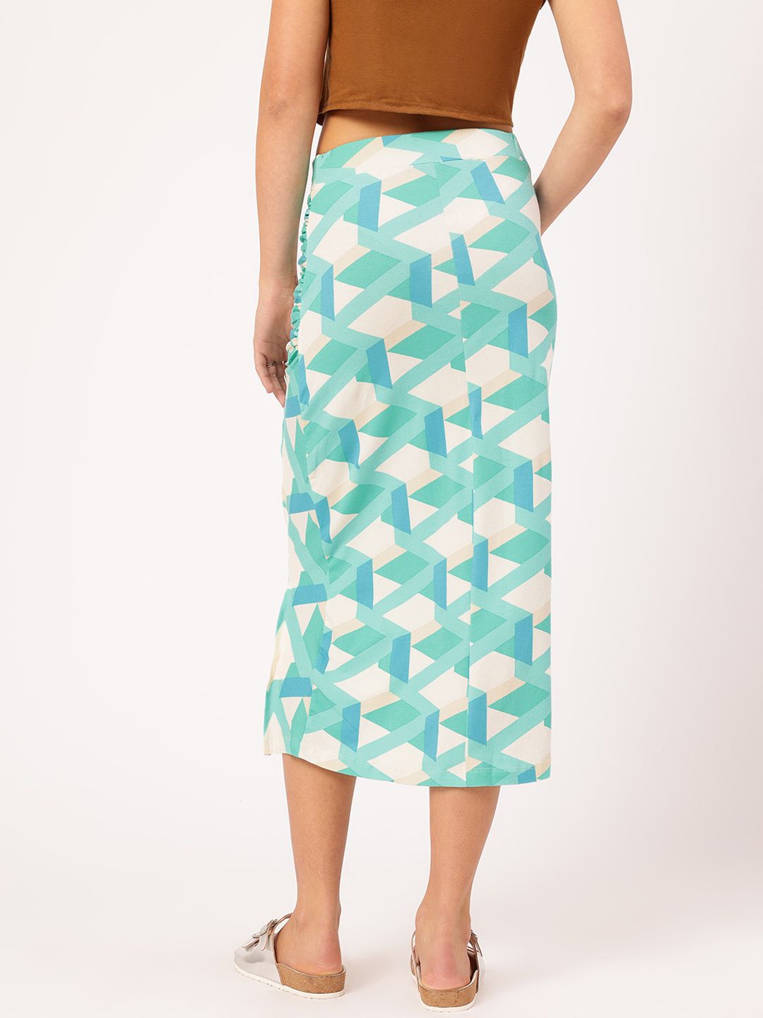DressBerry Girly Glam Ruched Side Slit Midi Pencil Skirt