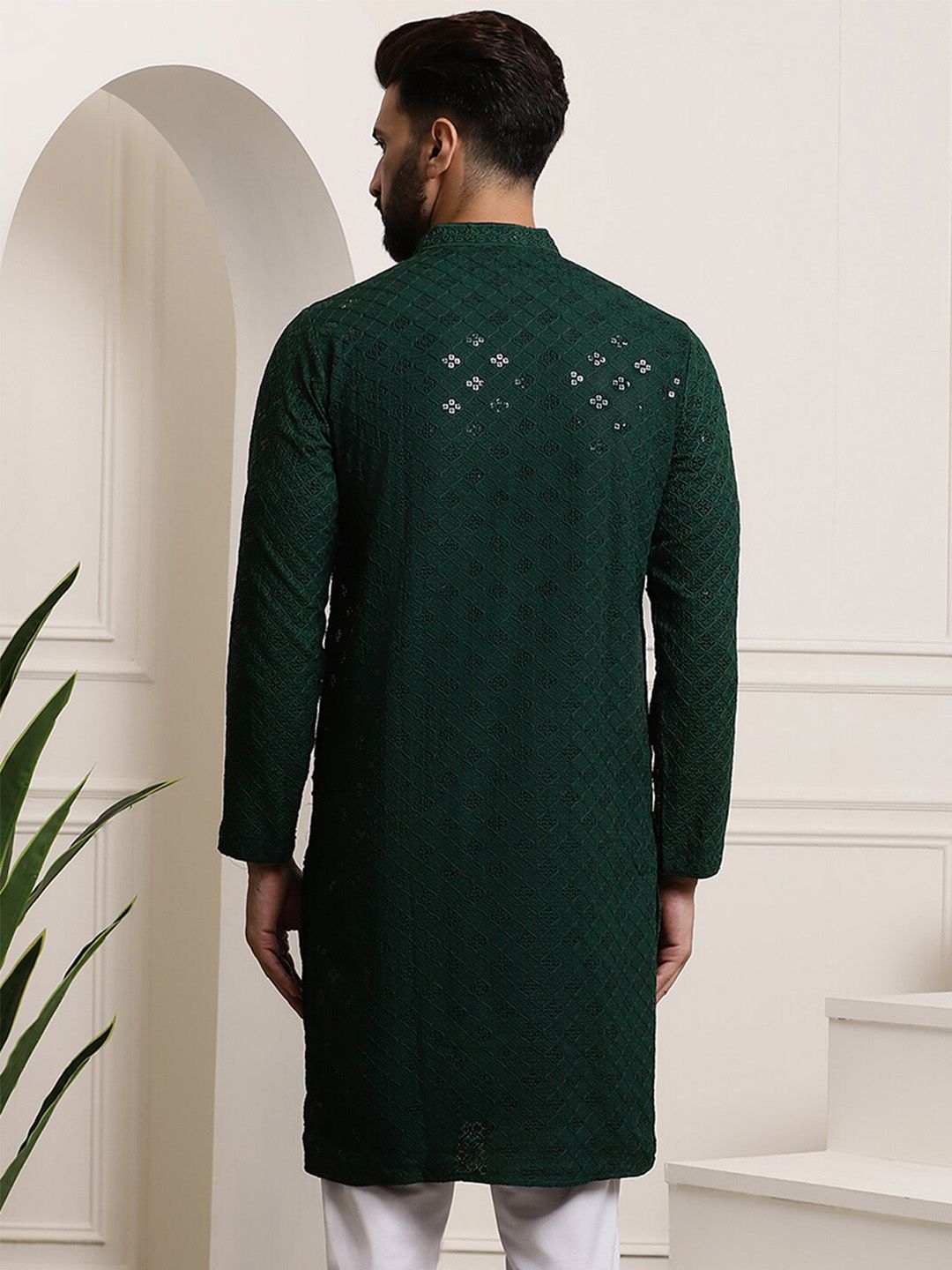 SOJANYA Dihiasi Pure Cotton Kolar Mandarin Kurta Lurus