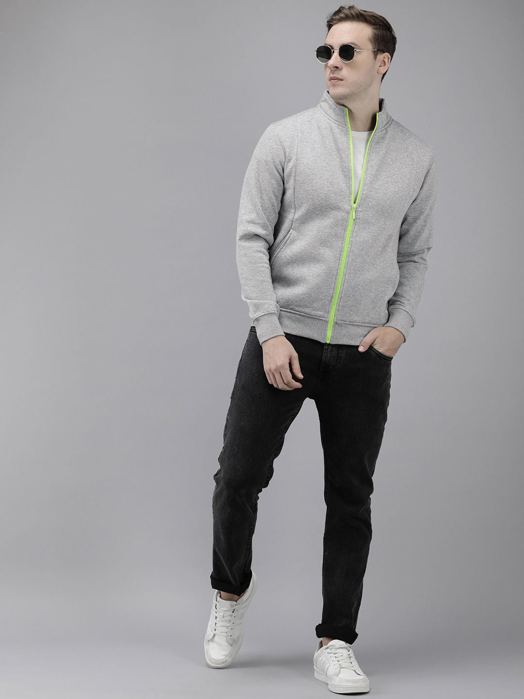 Park Avenue Solid Mock Collar Front-Open Casual Sweatshirt