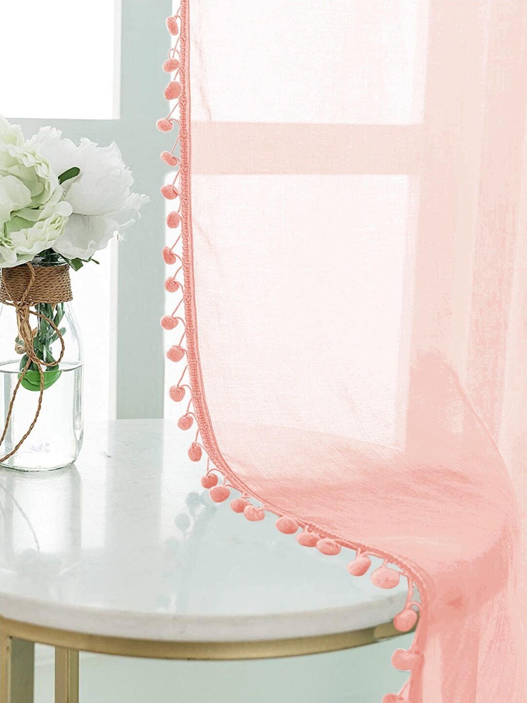 URBAN SPACE Pink 2-Piece Linen Sheer Window Curtains