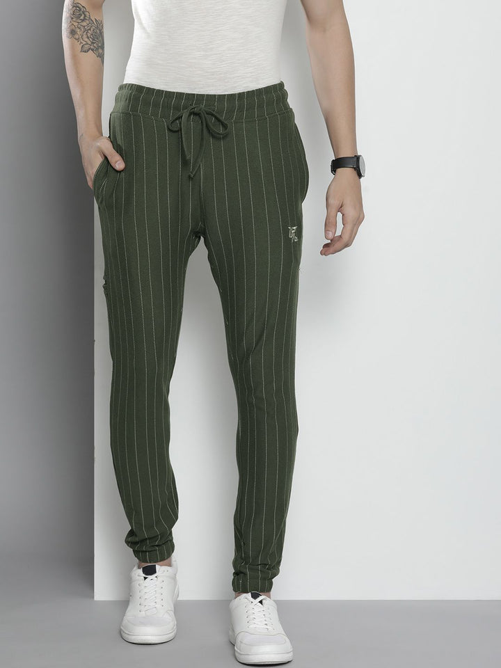 The Indian Garage Co Men Olive Striped Joggers