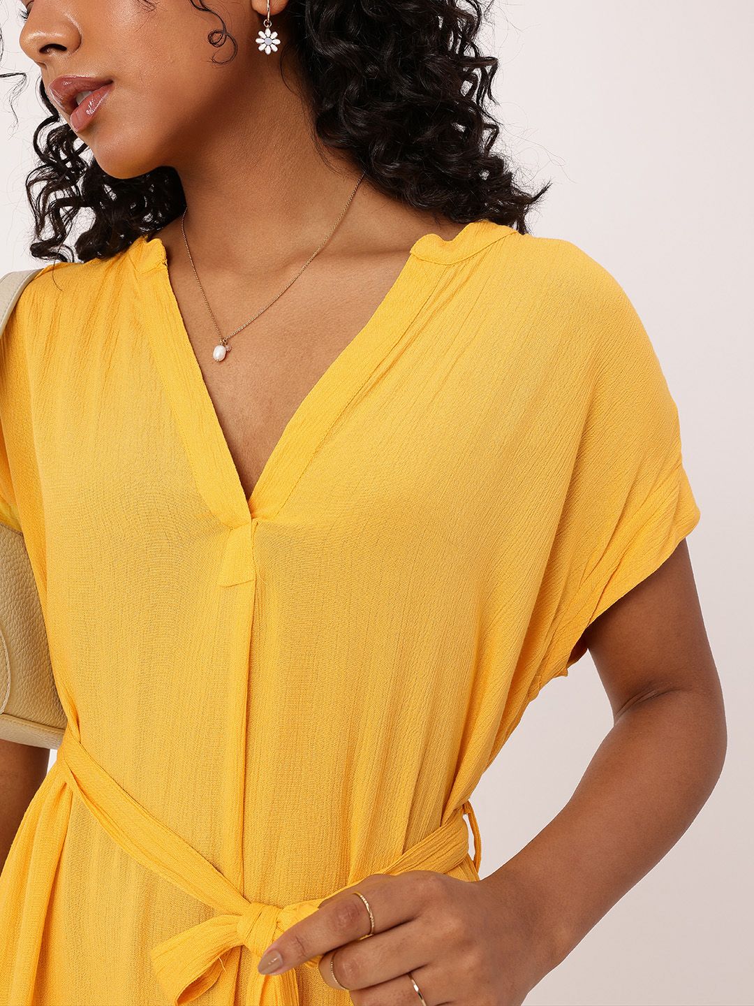 DressBerry Endearing Chic Smocked Waist Tie Up A-Line Mini Dress
