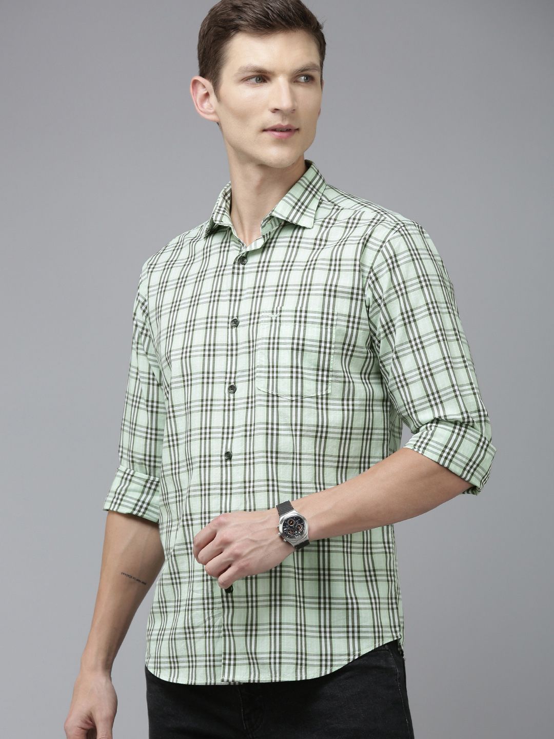 Park Avenue Men Slim Fit Tartan Checks Opaque Pure Cotton Casual Shirt