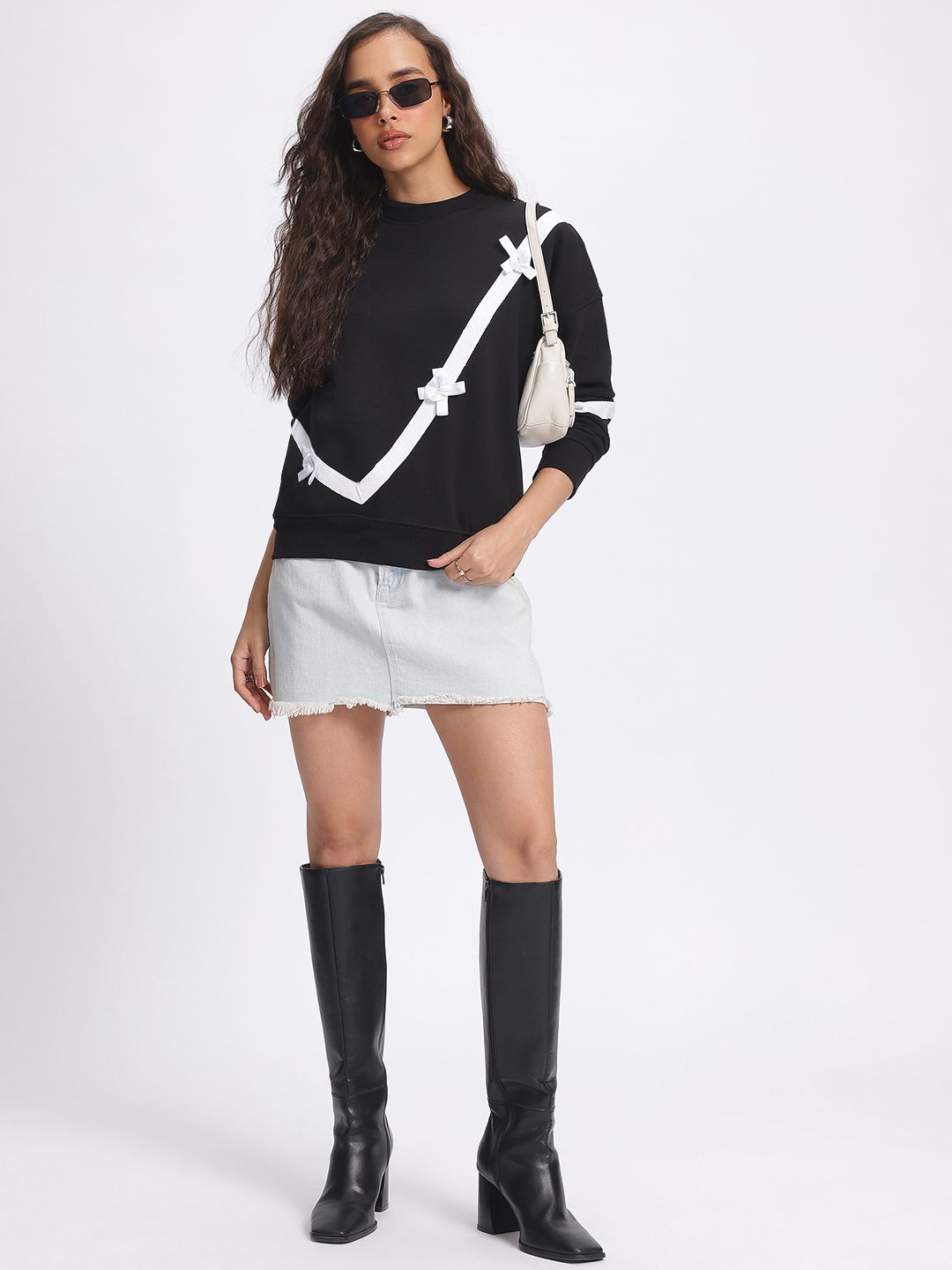 DressBerry Knit City Vibes Contrast Bow Detail Sweatshirt