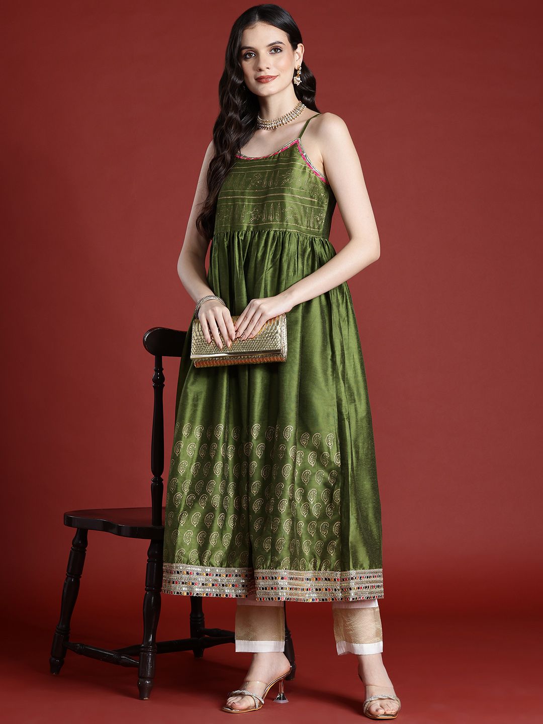 Anouk Paisley Printed Sequinned Floral Kurta
