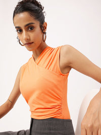 DressBerry Sleek Cute Chic V-Neck Ruched Detail Knitted Bodysuit