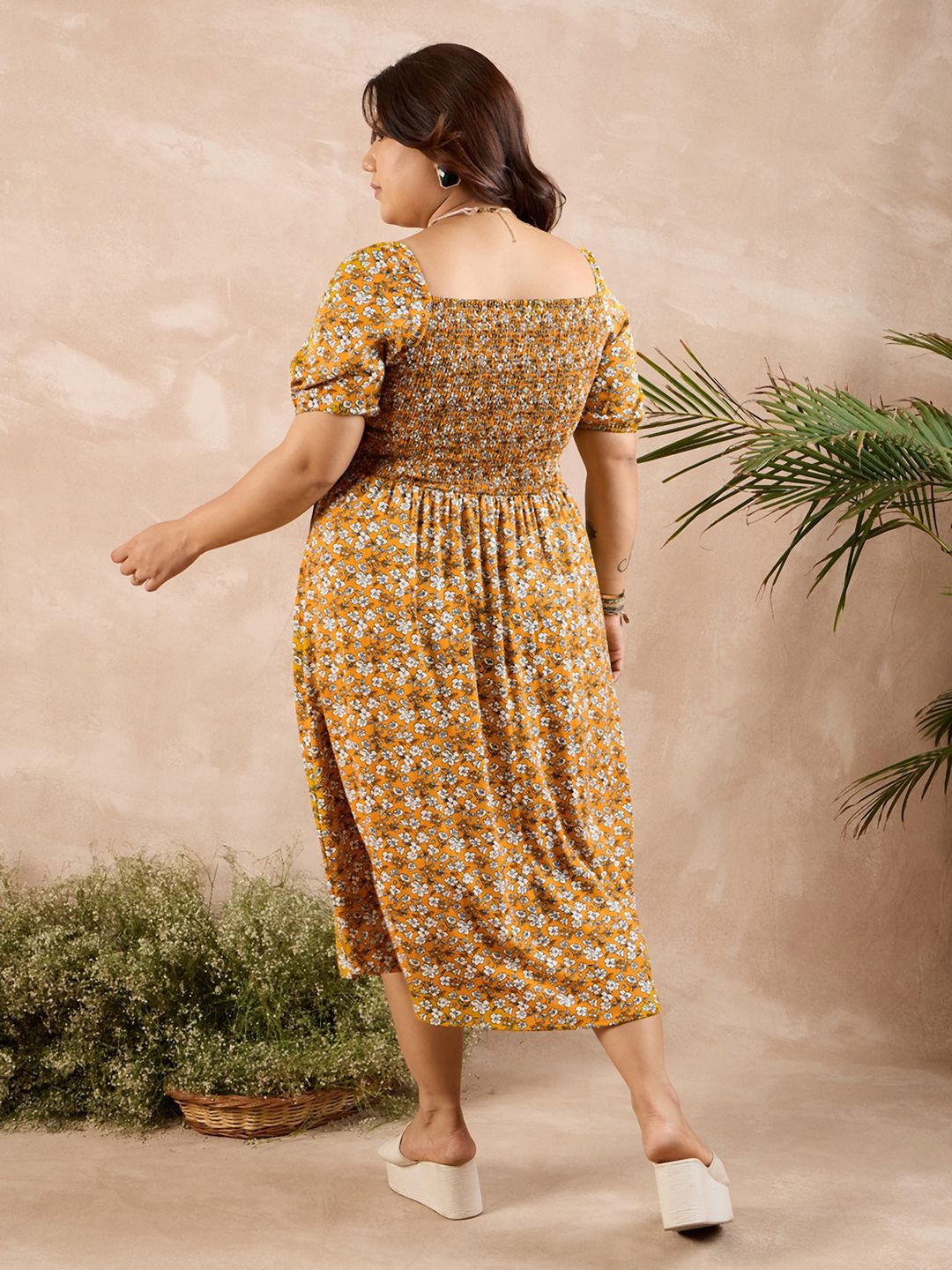 Berrylush Curve Floral Print Off-Shoulder A-Line Midi Dress