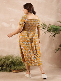 Berrylush Curve Floral Print Off-Shoulder A-Line Midi Dress