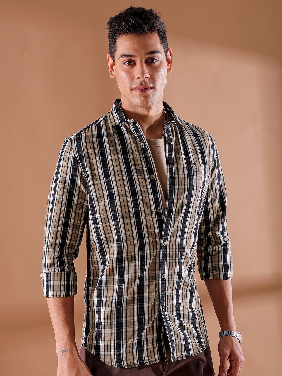 The Indian Garage Co Men Slim Fit Tartan Checks Opaque Checked Casual Shirt